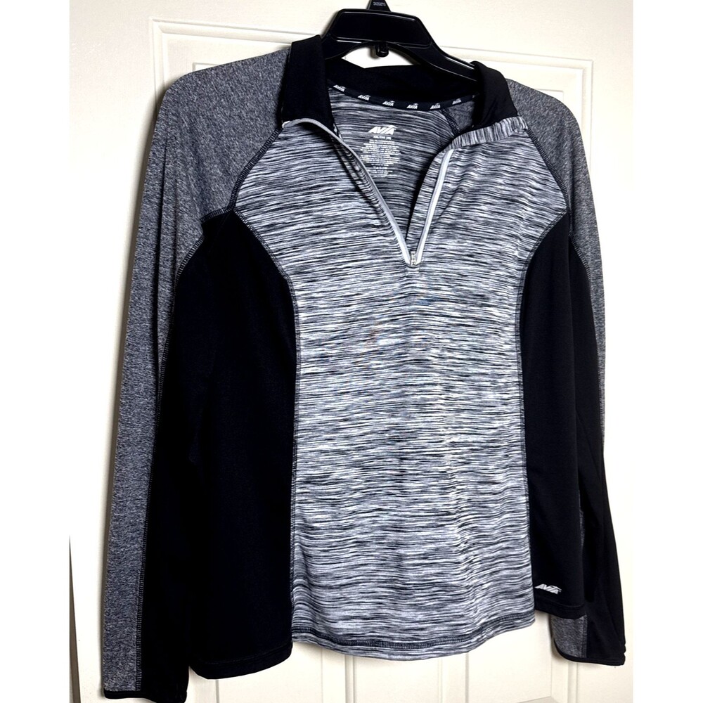 Women’s Avia Quarter Zip, Athletic Pullover, XXL Black and Gray
